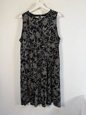 J. Jill Wearever Womens Dress Black Floral Sleeveless Knit Tank Large Stretch